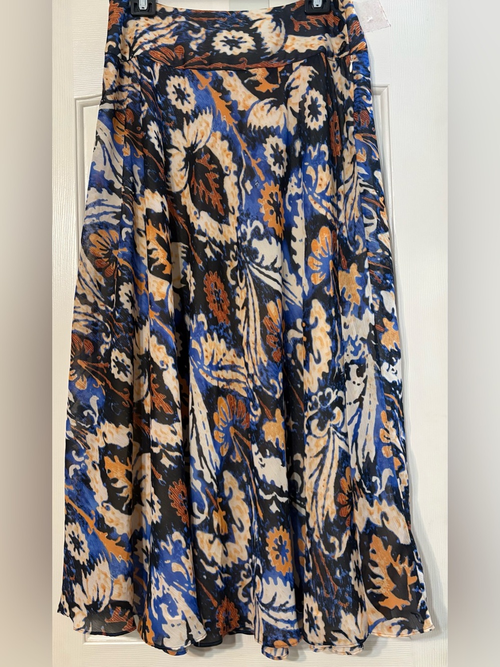 Jones New York Blue, Black and Tan Floral Skater Skirt